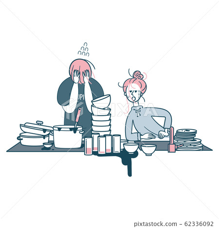 People who slobber with the kitchen where the washings are accumulated 62336092