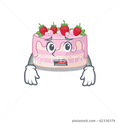 A picture of strawberry cake having an afraid face 62336374