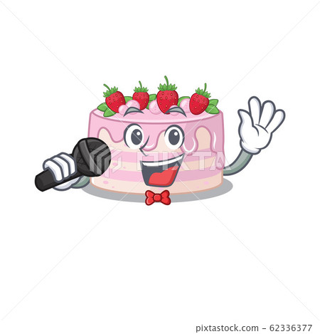 Happy strawberry cake singing on a microphone Happy strawberry cake singing on a microphone 62336377