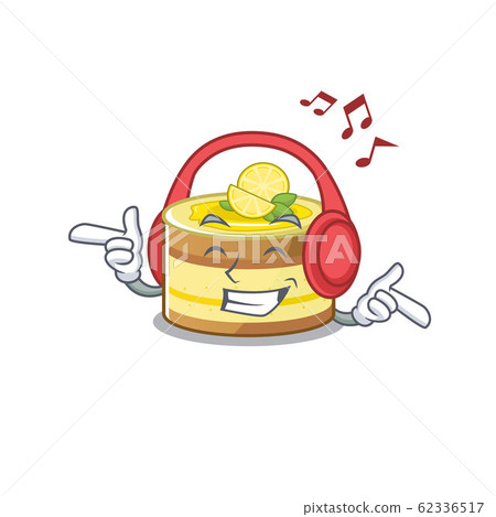 Listening music lemon cake cartoon character concept Listening music lemon cake cartoon character concept 62336517