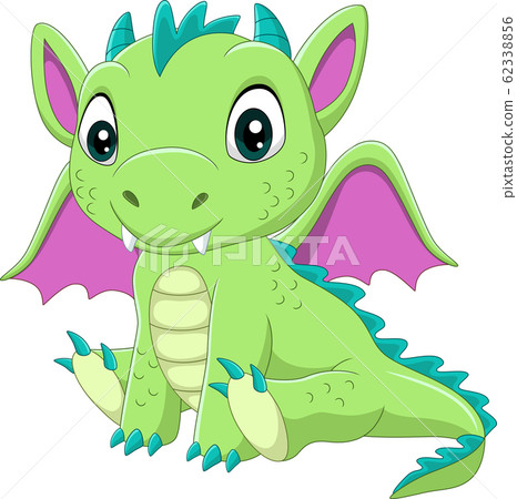 Cartoon baby green dragon sitting 62338856