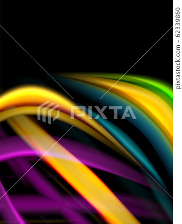 Silk smooth lines on black, liquid fluid color waves. Vector Illustration 62339860