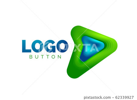 Arrow logo template. Or play or download button logotype template. Minimal geometrical design, 3d geometric bold symbol in relief style with color blend steps effect. Vector Illustration 62339927