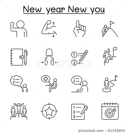 Intention & Planing icon set in thin line style 62340804