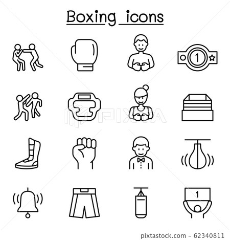 Boxing icon set in thin line style 62340811
