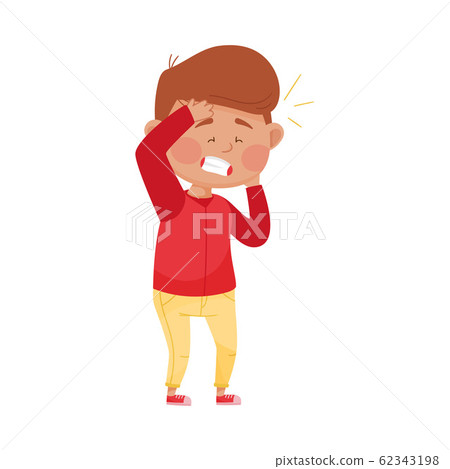 Little Boy Standing with His Hands on His Head... - Stock Illustration ...