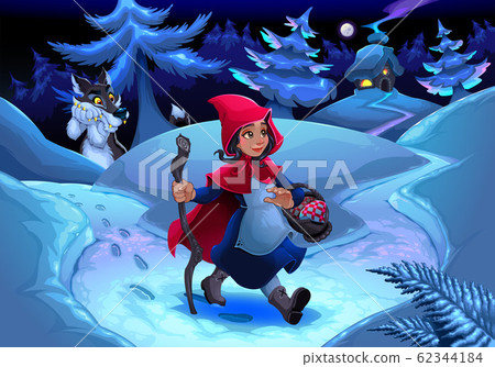 Little Red Riding Hood walking in the wood Little Red Riding Hood walking in the wood 62344184
