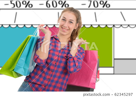 young woman with many shopping bags young woman with many shopping bags 62345297