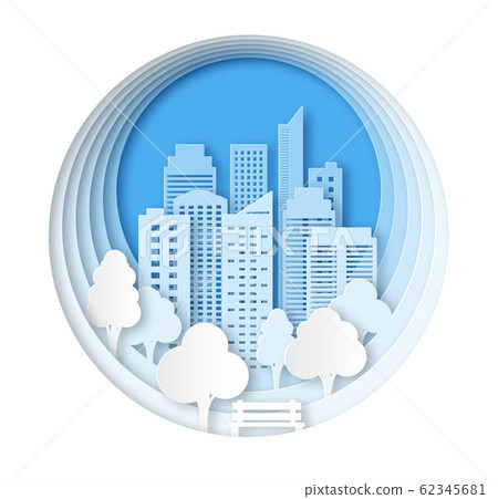 Paper landscape art style in the winter city and 62345681