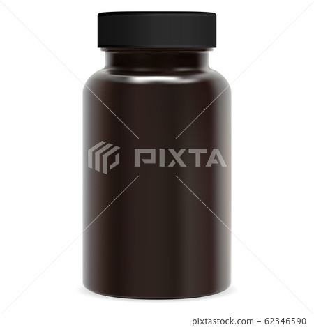 Brown supplement bottle. Plastic pill package. Jar Brown supplement bottle. Plastic pill package. Jar 62346590