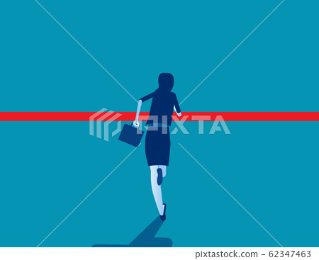 Woman running finish line. Concept business leader Woman running finish line. Concept business leader 62347463
