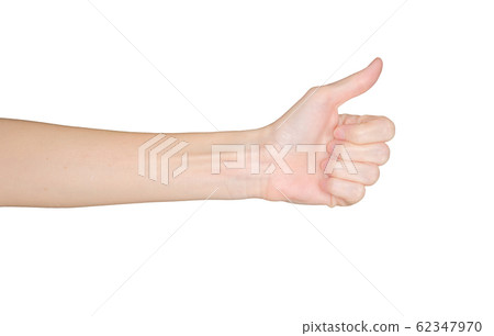 Closeup of female hand excellent, good, ok. Isolated on white background 62347970