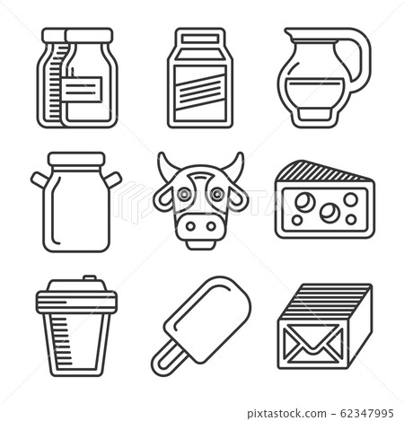 Milk Icons Set on White Background. Line Style Vector Milk Icons Set on White Background. Line Style Vector 62347995