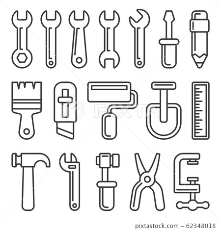 Tool Icon Set on White Background. Line Style Vector 62348018