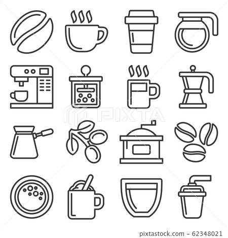 Coffee Icons Set on White Background. Line Style Vector 62348021