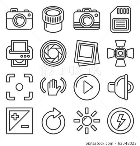 Camera Accessories and Photography Icons Set. Line Style Vector 62348022