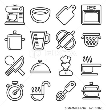 Cooking Icons Set on White Background. Line Style Vector Cooking Icons Set on White Background. Line Style Vector 62348023