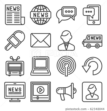 News Media Icons Set on White Background. Line Style Vector News Media Icons Set on White Background. Line Style Vector 62348044