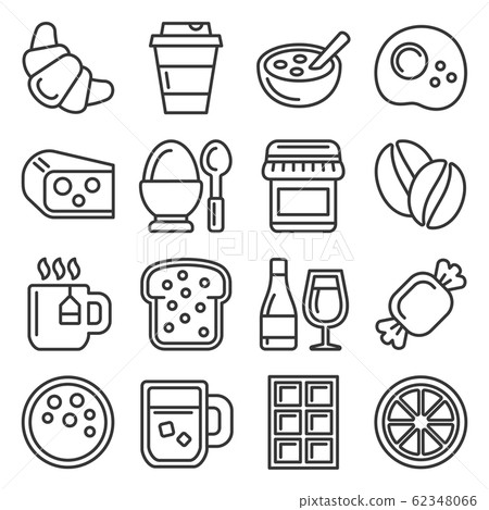 Breakfast Icons Set on White Background. Line... - Stock Illustration ...