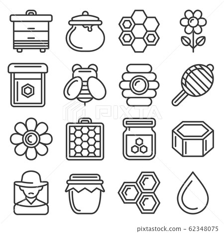Honey Icons Set on White Background. Line Style Vector Honey Icons Set on White Background. Line Style Vector 62348075