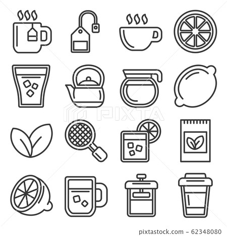 Tea Icons Set on White Background. Line Style Vector 62348080