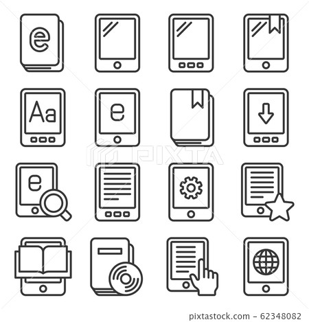 E-book Reader Icons Set on White Background. Line Style Vector 62348082