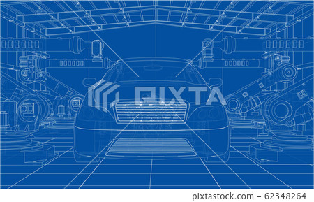 Assembly of motor vehicle. Vector 62348264