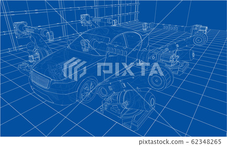Assembly of motor vehicle. Vector Assembly of motor vehicle. Vector 62348265
