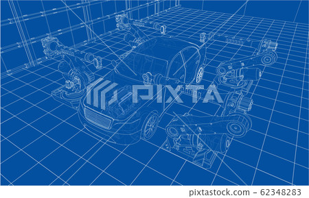 Assembly of motor vehicle. Vector Assembly of motor vehicle. Vector 62348283