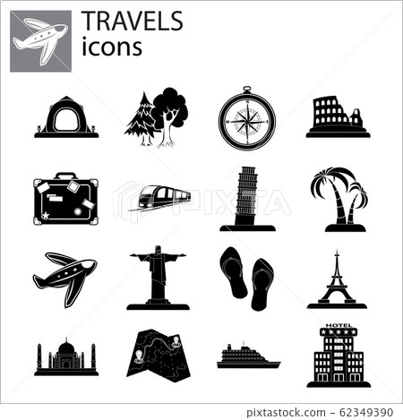 Travel Set vector black on white background 62349390