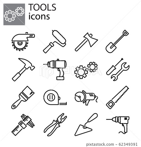 Web icons set. Tools black on white background 62349391