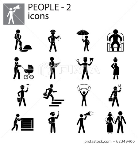 People icons set (professions, actions, gestures) black on white background 62349400