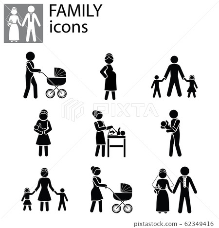 Family icons set black on white background 62349416