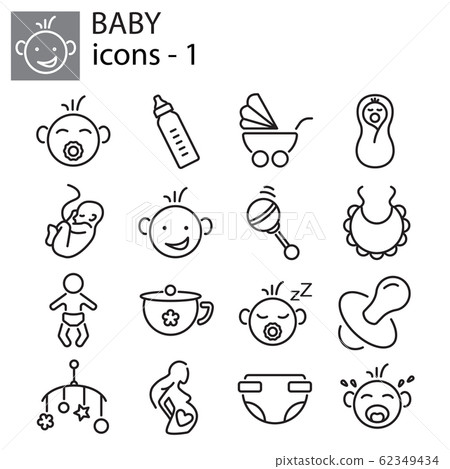 Web icons set - Baby toys, feeding and care 62349434