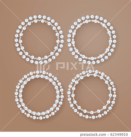 Round pearl frames. Set of double string pearl circles on biege background. 62349910