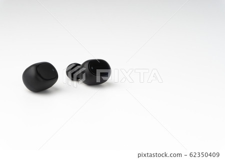 Wireless earbuds or earphones on white background Wireless earbuds or earphones on white background 62350409