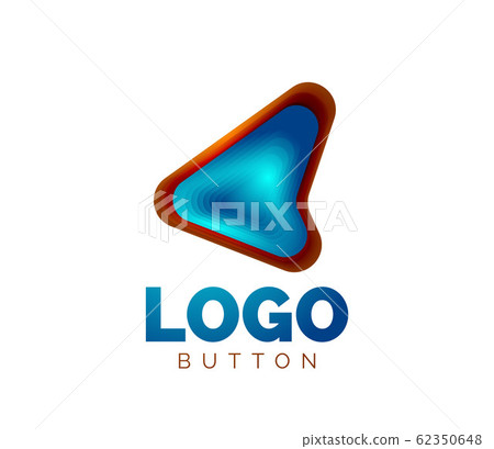 Arrow logo template. Or play or download button logotype template. Minimal geometrical design, 3d geometric bold symbol in relief style with color blend steps effect. Vector Illustration Arrow logo template. Or play or download button logotype template. Minimal geometrical design, 3d geometric bold symbol in relief style with color blend steps effect. Vector Illustration 62350648