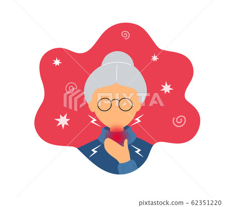 Old woman with throat pain touching her neck Old woman with throat pain touching her neck 62351220