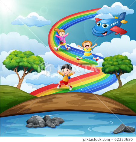 Children playing over the rainbow - Stock Illustration [62353680] - PIXTA