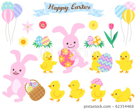 Easter rabbit and chick illustration set 62354468