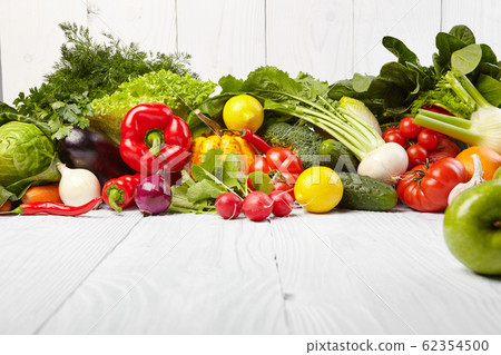 frame with fresh organic vegetables and fruits on frame with fresh organic vegetables and fruits on 62354500