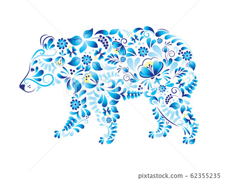 Russian symbol bear made in style gzhel. Vector illustration on white background Russian symbol bear made in style gzhel. Vector illustration on white background 62355235