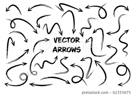 Black Grunge Hand Drawn Arrows Set on White... - Stock Illustration ...