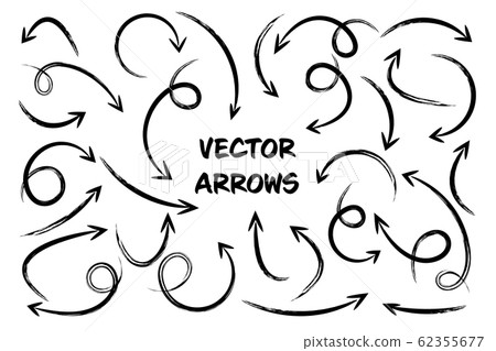 Black Grunge Hand Drawn Arrows Set on White Background. Arrow, Cursor Icon. Vector Pointers Black Grunge Hand Drawn Arrows Set on White Background. Arrow, Cursor Icon. Vector Pointers 62355677