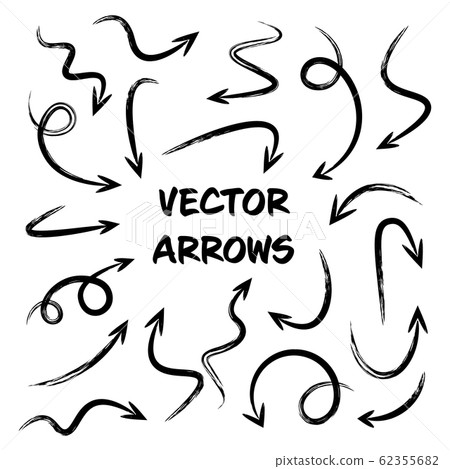 Black Grunge Hand Drawn Arrows Set on White Background. Arrow, Cursor Icon. Vector Pointers Black Grunge Hand Drawn Arrows Set on White Background. Arrow, Cursor Icon. Vector Pointers 62355682