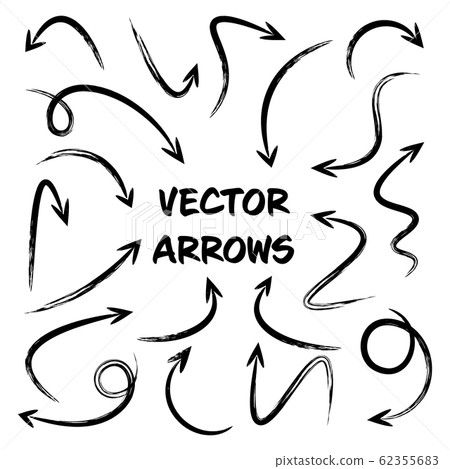 Black Grunge Hand Drawn Arrows Set on White Background. Arrow, Cursor Icon. Vector Pointers Black Grunge Hand Drawn Arrows Set on White Background. Arrow, Cursor Icon. Vector Pointers 62355683