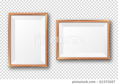 Realistic blank wooden picture frame. Modern poster mockup. Empty photo frame with texture of wood 62355687