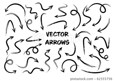 Black Grunge Hand Drawn Arrows Set on White... - Stock Illustration ...