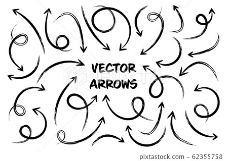 Black Grunge Hand Drawn Arrows Set on White... - Stock Illustration ...