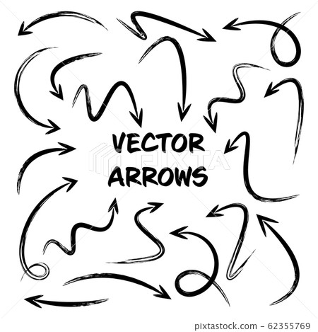 Black Grunge Hand Drawn Arrows Set on White... - Stock Illustration ...